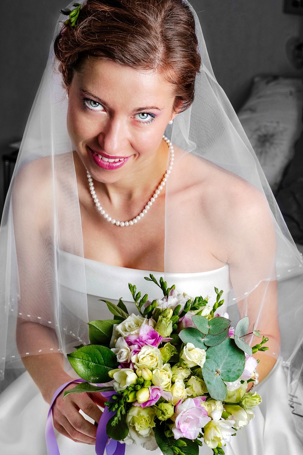 Portrait de mariée avec bouquet photographié à Avignon